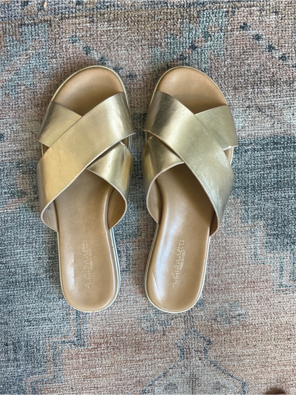 A. Giannetti Made in Italy Gold Metallic Leather Slide Sandals - size 8